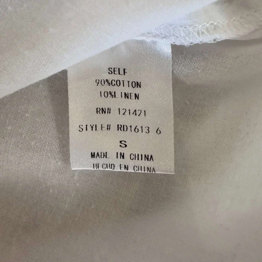 ELLISON Linen Blend Eiffel Tower Print Button Up Shirt Dress-White Knee Length-S